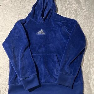 adidas Deep Blue Plush Pullover Hoodie with Embroidered Logo